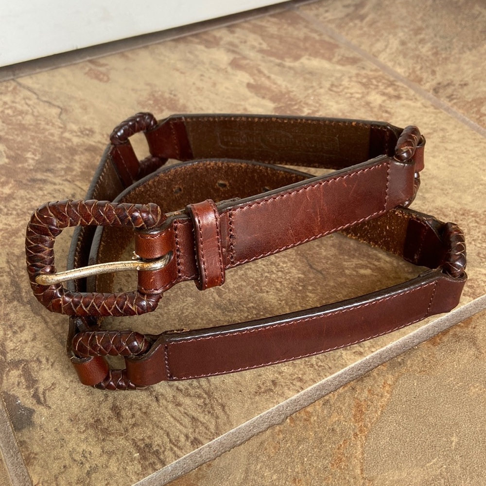 Fossil Genuine Leather Belt Brown Multi Link Woven Vintage